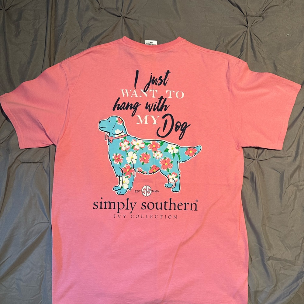 Simply Southern Pink Short Sleeve Tee with Floral Dog Graphic